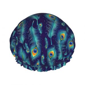 Bonnet de douche double couche imprimé plumes de paon réutilisable, léger et doux, bonnet de bain pour femme (zhoupeipei6, neuf)