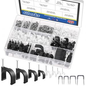 Clips &agrave; c&acirc;bles Glarks 423pcs avec clou en acier et kit d'ongles d'agrafes en U isol&eacute;, Clips &agrave; fil de c&acirc;ble 223pcs M4/6/8/10/12/16/20/25, Clips &agrave; fil d'agrafes en U &eacute;lectrique 200pcs (GIEMOR, neuf)