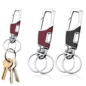 Porte Clés en Métal Avec Mousqueton, 2pcs, porte-clés de voiture avec 2 anneaux en métal, Anneau Porte Clé en Alliage de Zinc, Mousqueton Comme Cadeau d'Affaires pour Homme et Femme, noir/bordeaux (LI LONG DE OUZHOUDIAN, neuf)