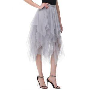 MERCIYD Jupe pliss&eacute;e en Tulle Asym&eacute;trique Tulle Jupe Courtes Jupes Midi Jupe d'&eacute;t&eacute; Goth Dentelle Robe Vintage Couleurs Vari&eacute;es (LIIOO, neuf)