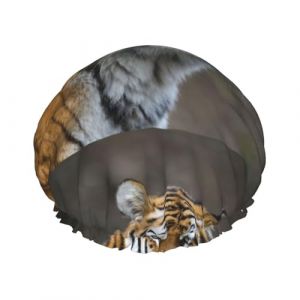 Bonnet de douche imperméable à bande élastique, bonnet de douche réutilisable à double couche pour femmes,Guêtre Tigre (aysr.store, neuf)