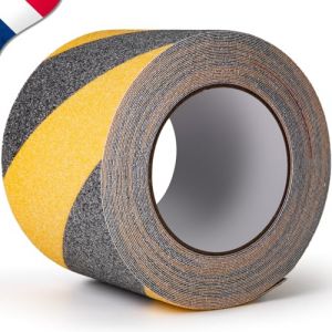 Bande Antid&eacute;rapante Escalier ✮Marque Francaise✮ Ruban Marche Escalier Marquage Exterieur Interieur 10mX10cm Adh&eacute;sif Noir/Jaune Tape Bande Antiderapante Adhesive Ruban Antid&eacute;rapant✯GARANTIE &Agrave; VIE✯ (Frenchies Seller, neuf)