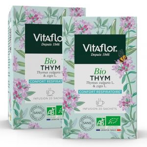 TISANES THYM | Pack 2X20 Sachets | Mal de gorge ? Coup de froid ? Procure un effet apaisant et agr&eacute;able sur la gorge irrit&eacute;e le pharynx et les cordes vocales | VITAFLOR (Ma Sant&eacute;, neuf)