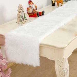 Chemin de table en fausse fourrure blanche pour Noël - Fourrure décorative lavable - Aspect fourrure moderne - Décoration de table pour mariage - Coiffeuse (80 cm) (CutePetInn, neuf)