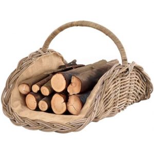 Panier à bois Woody en rotin Kubu naturel (Kubu gris), panier à bûches de cheminée naturel recouvert de jute (korb.outlet, neuf)