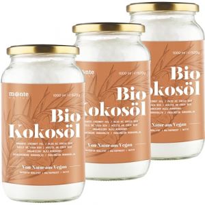 Huile de Coco Bio Extra Vierge MonteNativo - 1000ml (1Liter) Huile de Noix de Coco Biologique et non Raffinée, Pure et 100% Bio - Idéale Pour Les Cheveux, Le Corps et Comme Aliment (3x1000ml) (Monte Nativo, neuf)