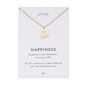 LUUK LIFESTYLE Collier avec pendentif pieuvre en acier inoxydable (50 cm), carte HAPPINESS, porte bonheur, bijoux modernes, id&eacute;e cadeau pour femme, cha&icirc;ne r&eacute;sistante &agrave; l'eau, mer, Dor&eacute; (LUUK Brands, neuf)