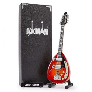 Alex Turner Réplique de guitare miniature – Cadeaux musicaux – Ornement fait à la main – Comprend une boîte de présentation, une étiquette de nom et un support de guitare miniature (Axman Miniature Guitars, neuf)