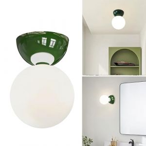 XIRYTU-H Plafonnier en Verre ou Applique Murale Moderne Style Nordique, Métal & Globe en Verre, G9 Petite Lampe de Plafond pour Chambre Salle de Bain Couloir (Vert) (XIRYTU-H, neuf)