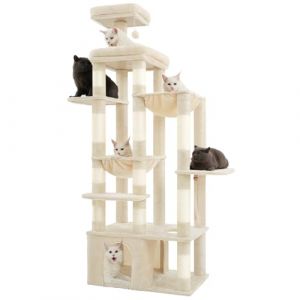 Heybly Arbre À Chat, 180cm De Haut avec Base Stable, Plateforme XL, Grande Maison pour Chat, 2 Hamacs, Meubles pour Chats À Plusieurs Niveaux pour Les Chats du Maine, Beige HCT037M (Heybly-FR, neuf)