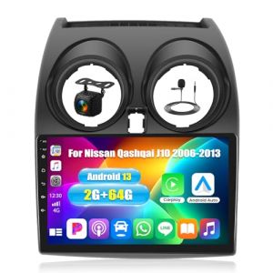 OiLiehu 2+64G Android 13 Autoradio pour Nissan Qashqai J10 2006-2013 avec CarPlay Android Auto sans Fil, 9&ldquo; &Eacute;cran Tactile Autoradio avec Navi Lien Miroir WiFi Bluetooth FM RDS EQ SWC + Cam&eacute;ra de Recul (Liuhuzhekeji, neuf)