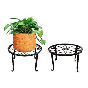 CaiYuanGJ Lot De 2 R&eacute;sistant Rouille Porte-Pots Fleur, Metal Art Plant Stand Rack Style Europ&eacute;en, Rond Porte-Plante Fer, Pr&eacute;sentoir de Pot de Fleurs, pour Int&eacute;rieur Balcon Ext&eacute;rieur Jardin (Noir) (Czldfd, neuf)