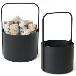 Kapaga &ndash; Lot de 2 paniers &agrave; bois en m&eacute;tal, ⌀ 35 cm + ⌀ 40 cm, rangement bois int&eacute;rieur, soud&eacute; &ndash; pr&ecirc;t &agrave; l&rsquo;emploi, rev&ecirc;tement thermolaqu&eacute;, panier &agrave; bois de chauffage, porte-b&ucirc;ches, noir (GartenDekor, neuf)