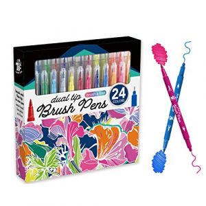 TBC The Best Crafts Feutre Coloriage Pointe Fine, 24 Couleurs Feutres Pinceaux &agrave; Double Pointe pour Coloriage Croquis Calligraphie BD Coloration Illustrations Gribouillage (TBC The Best Crafts, neuf)