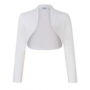 KOJOOIN Cardigan Court bol&eacute;ro Femme Cardigan Court Festif Veste &eacute;paule &eacute;l&eacute;gante ，A-Blanc，M (Somso, neuf)