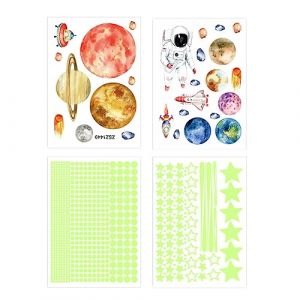 WeddHuis 1 Stück Autocollants Lumineux Planètes Étoiles Phosphorescentes Lumineuses Planète Astronaute Stickers Muraux Décoration de Plafond Fluorescent Autocollant pour Chambres d'enfants (UAB LIDMIBI LT, neuf)