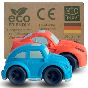 BIOPLAY® Lot de 2 voitures de course Coccinelle et Scuderia - Plastique bio - Jouet durable à partir de 1 an pour garçons et filles - Jouet pour 1 an (BioPlay, neuf)