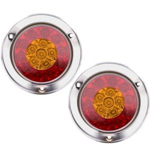 Ygmylandbb LED Feu de Freinage Feu, Une paire de 4 pouces rondes 16 LED camion remorque arrêt de frein tourner feu arrière anneau chromé double couleur, 12V/24V Lot de 2 (Rouge et jaune) (Rgu123, neuf)