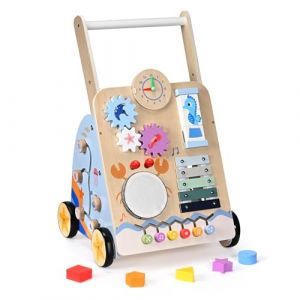 BugyKido Trotteur bébé en bois 8 en 1 pour enfants de 3 à 9 mois, trotteur bébé multifonctionnel avec roues et blocs de construction pour l'éducation précoce, cadeau adapté (LOUXIAOLEI LIMITED, neuf)