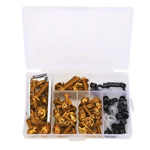 158 Pi&egrave;ces Kit Boulons de Car&eacute;nage de Moto Universels, Vis de Pare-brise de Moto, Kit Assortiment de Clips d'&eacute;crou de Boulons de Car&eacute;nage en Aluminium pour Les Sports Motoris&eacute;s(Or) (Hairolory, neuf)