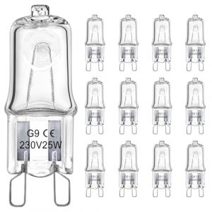 LedWekei Ampoules halogènes G9, ampoule 220 V 25 W, ampoule à capsule transparente à 2 broches, ampoules blanc chaud 2700 K à intensité variable (paquet de 12) (LedWekei FR, neuf)
