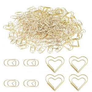 AILUYA Lot de 200 trombones en forme de cœur doré, 2 styles de trombones en forme de cœur, motif amour, trombone en métal, petits trombones marque-page, trombone avec boîte transparente pour bureau, (Shanchendz, neuf)