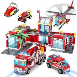 YOOHBERRYS Caserne de Pompier Jouet, 826 Pièces Jeux de Construction de City Pompierr, avec Camion de Pompiers et Hélicoptère, Jouets Créatifs, pour Garçons et Filles 6-12 (YEAHBO TRADE, neuf)