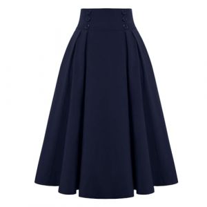 seiveini Jupe Carreaux Femme Longue Trap&egrave;ze Pliss&eacute;e Maxi Jupes Ecossaise Taille Haute Vintage Automne Hiver C Bleu Fonc&eacute; L (BgandDesign, neuf)