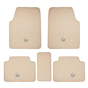 eing &ndash; Tapis de sol en cuir synth&eacute;tique toutes saisons pour voiture, SUV et camion - Lot de 5 (avant et arri&egrave;re), protection robuste, coussin de sol Crown, beige (K.T. Direct, neuf)