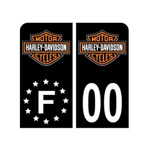 Pack Moto Autocollant Stickers Plaque d'immatriculation Premium Harley Davidson Noir - Numéro Personnalisé (Digital Sticker, neuf)