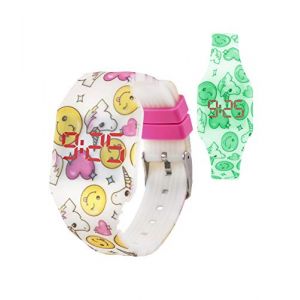 Kiddus Digital LED Montre pour Filles, garçons, Ados. Batterie Japonaise de Longue durée remplaçable. Montre-Bracelet en Silicone. Facile à Lire et à Apprendre l’Heure. KI10217 Licorne Fluor (Kiddus, neuf)
