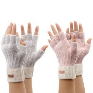 VEGCOO Mitaine Femme, Mitaines Femme Hiver Chaude sans Doigts, Gants Chauds en Tricot pour Femme (Rose/Violet) (LCD UK Store, neuf)