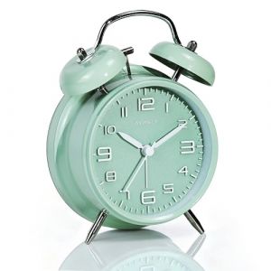 AYRELY&reg; R&eacute;veil Vintage &agrave; Double Cloche &ndash; R&eacute;veil Gros Dormeur 4'' Silencieux sans Tic-Tac, Sonnerie Puissante, Cadran Nacr&eacute; avec Veilleuse, pour Table de Nuit/Bureau(Cadran 3D, Vert) (AYRELYEU, neuf)
