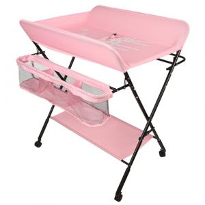 Homewell Table à Langer Portable, Table à Langer Pliable Avec Support De Rangement, Table à Langer Stable Et Sûre Pour Chambre à Coucher, Salon Et Salle à Manger,80 * 66 * 98cm(Roulettes) (muxixi, neuf)