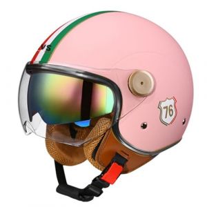 Demi-Casque 3/4 Adulte Homme et Femme Double Miroir Moto Scooter Demi-Casques Léger Sécurité Anti-Collision 4 Saisons ABS Solide et Durable Rose L (motesen, neuf)