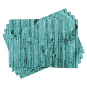 ABAKUHAUS Turquoise Sets de Table, Texture Bois Antique, Décoration de Table en Tissu Lavable pour Salle à Manger et Cuisine, Impression Numérique, Cadet Bleu (Abakuhaus, neuf)