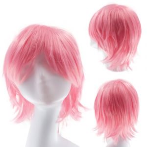 Dcbaboo Perruque Rose Courte Femme Perruque Homme Rose Courte Perruque Cosplay Anime Wig Perruque avec Franges Cheveux Synth&eacute;tique Raides Perruque Pour D&eacute;guisement Halloween Carnaval Costume F&ecirc;te (Dcbaboo, neuf)