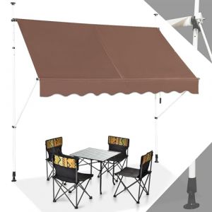 RELAX4LIFE Store Banne Manuel sans Perçage, Auvent Balcon Rétractable avec Manivelle, Tissu Oxford Anti-UV Imperméable, Hauteur Réglable 2-3 M, Store Banne pour Porte Fenêtre (Marron,250 X 125 cm) (RELAX4LIFE, neuf)