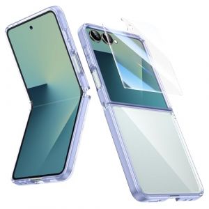 HWeggo Coque pour Samsung Galaxy Z Flip 7 avec Protecteur D'&eacute;cran, Ultra-Mince Transparente Etui avec Dos en PC Rigide et Bords en TPU Souple, Antichoc Housse Cover pour Z Flip 7 (Cadre Violet) (HweggoCase, neuf)