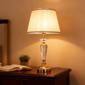 XINYASEE Lampe de table E27, abat-jour blanc, lampe de chevet, convient pour salon et chambre &agrave; coucher, lampe en cristal, colonne 30 * 55cm (XINYASEE, neuf)