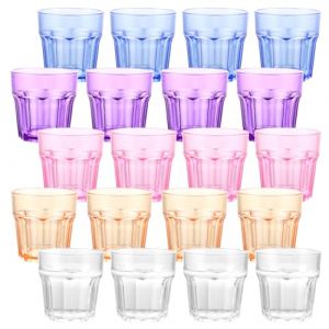 LOPYXBR Lot de 20 verres &agrave; eau - 260 ml - Sans pied - R&eacute;utilisables - En plastique - Pour camping, f&ecirc;te, mariage, barbecue (5 couleurs) (LXXXP, neuf)
