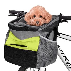 PETCUTE Panier Chien Velo Sac de Transport pour Chat Chien,Multifonction Panier Velo Chien,Respirant Panier Velo Avant pour Chat Chiot Petit Chien avec Matelas en Peluche Amovible,Poches de Rangement (PETCUTE, neuf)