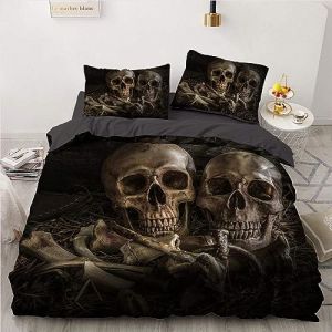 YASMENG Housse de Couette T&ecirc;te de Mort 200x200 Gothique 3D Motif Cr&acirc;ne Parure de Lit T&ecirc;te de Doux Skull Linge de Lit 2 Personne avec Fermeture &Eacute;clair et Taies d'oreiller 65x65 cm (Tamir Zhang, neuf)