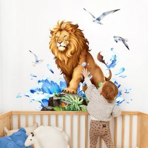 Tanlaby Stickers Muraux Lion Animaux de la Jungle Autocollant Mural Animal Feuilles de Jungle Sticker Murale Enfant Safari Branche Arbre pour Chambre Enfants B&eacute;b&eacute; P&eacute;pini&egrave;re (JDD store, neuf)