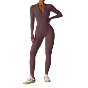 Ecupper Femmes Combinaison Manches Longues Combinaison Skinny Sport Bodysuit &Eacute;lastique Yoga Jumpsuit Une Pi&egrave;ce Gym Fitness Gris Violet M (Ecupper Store, neuf)