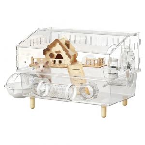 Cage pour hamster &ndash; Acrylique transparent &agrave; 2 couches, habitats pour animaux de compagnie | Maison spacieuse pour petits animaux, cl&ocirc;ture de visualisation transparente, habitat &agrave; plusieurs niveaux et (ruiue, neuf)
