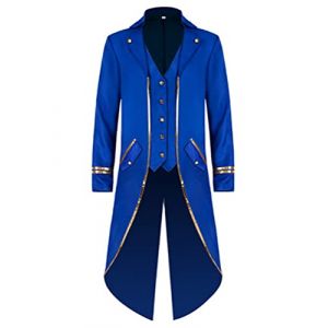 dPois Déguisement Cirque Adulte Homme Veste Smoking Queue de Pie Costume Directeur de Cirque Deguisement Monsieur Loyal Halloween Carnaval Cosplay B Bleu M (dPois eu, neuf)