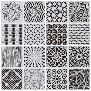 TONGIHS 16Pi&egrave;ces pochoirs g&eacute;om&eacute;triques, Pochoirs de Dessin de Peinture Meuble, pochoirs pour journal, pour les d&eacute;corations en tissu, les ornements de porte,&oelig;uvres d'art peintes, d&eacute;corations murales (TONGIHS, neuf)