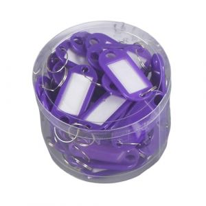 Lot de 50 porte-clés en plastique avec anneau en métal - Papier à lettre - Durable - Porte-cartes - Étiquette portable - Identifiant transparent pour violet (kilnbright, neuf)
