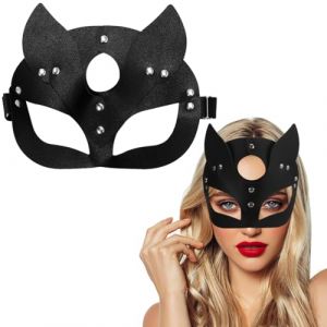 Aurasky Masque Catwoman, Masque Halloween Femme, Masque en Cuir PU Noir, Catwoman Costume, Demi Masque Sexy pour Halloween Carnaval Mascarade Cosplay Fête (JGEU, neuf)